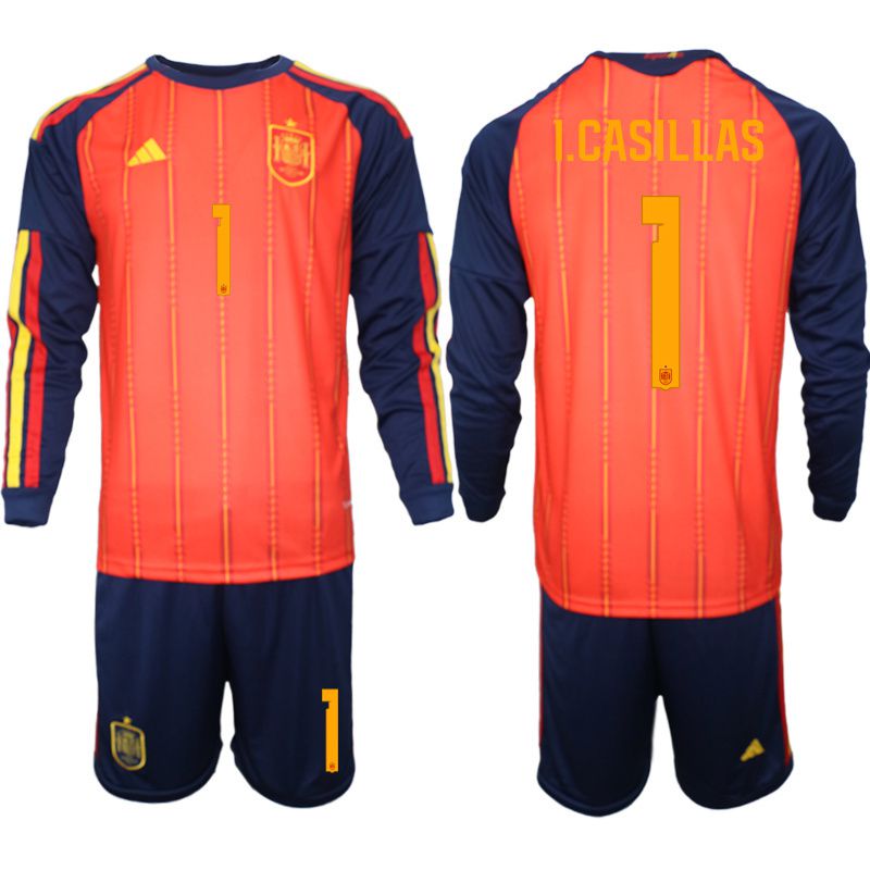 Men 2026 World Cup National Team Spain home red #1 long sleeve Soccer Jersey 01-0